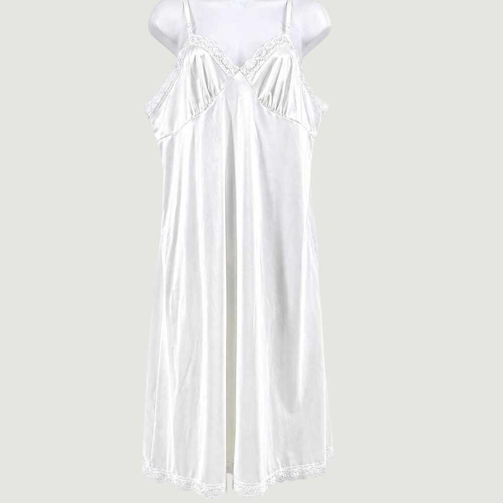 Vintage Deena White Slip Dress Lace Trim Size 40 (US‎ 8-10) Lingerie USA Made